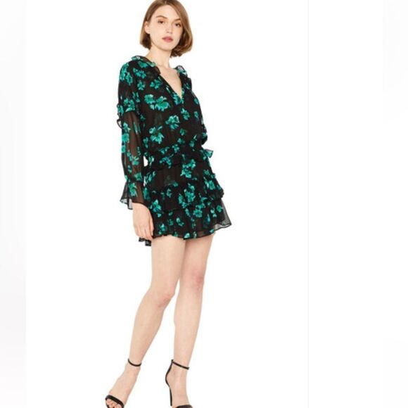 New MISA LOS ANGELES LOLITA Mini DRESS Small Emerald Green Black Floral Revolve - Picture 16 of 16